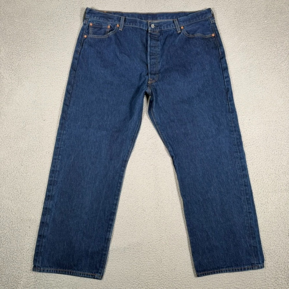 Levis Pants Mens 42x29 Blue 501 Straight Fit Button Fly Denim Casual Preppy Logo